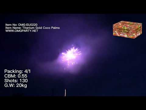 OMG Nuevo diseño EUO220 130 disparos TITANIO ORO PALMAS DE COCO Tortas Fuegos artificiales