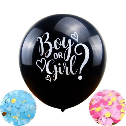 36-Inch Black Custom Gender Reveal Balloon - Boy or Girl - Baby Shower Party Decor