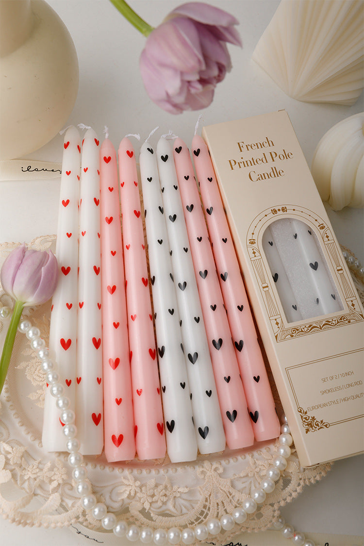 25cm 12inches Heart-Printed Candle: Ideal for Valentine's, Weddings, Smokeless