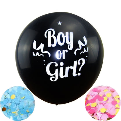 36-Inch Black Custom Gender Reveal Balloon - Boy or Girl - Baby Shower Party Decor