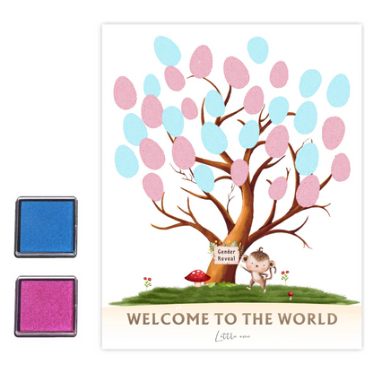 Gender Reveal Party Fingerprint Tree Sign, a Baby Shower Guest Book, Woodland Baby Shower Guest Book