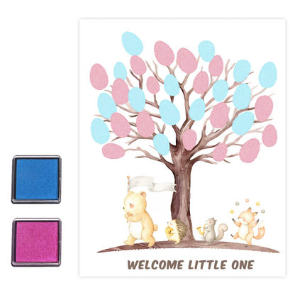 Gender Reveal Party Fingerprint Tree Sign, a Baby Shower Guest Book, Woodland Baby Shower Guest Book
