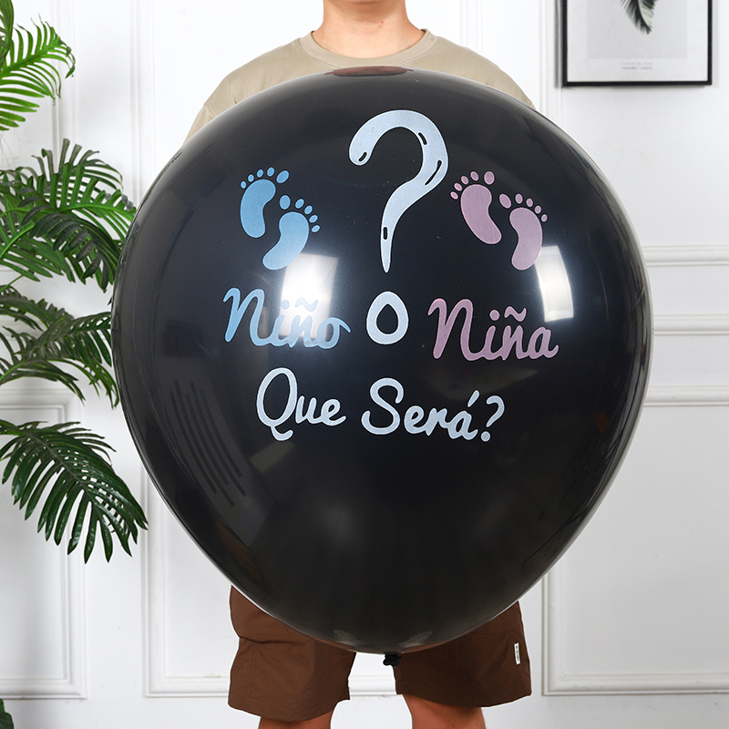 36-Inch Black Custom Gender Reveal Balloon - Boy or Girl - Baby Shower Party Decor
