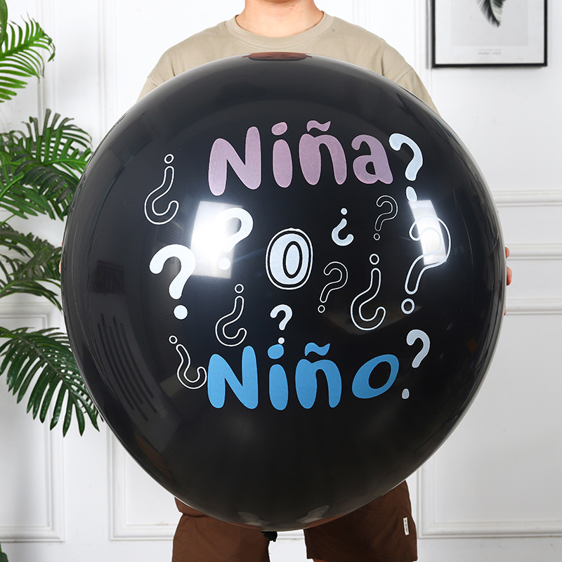 36-Inch Black Custom Gender Reveal Balloon - Boy or Girl - Baby Shower Party Decor