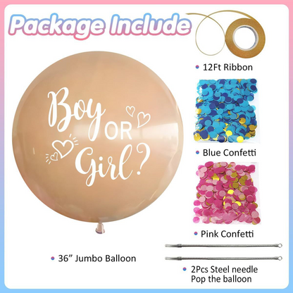 36-Inch Black Custom Gender Reveal Balloon - Boy or Girl - Baby Shower Party Decor
