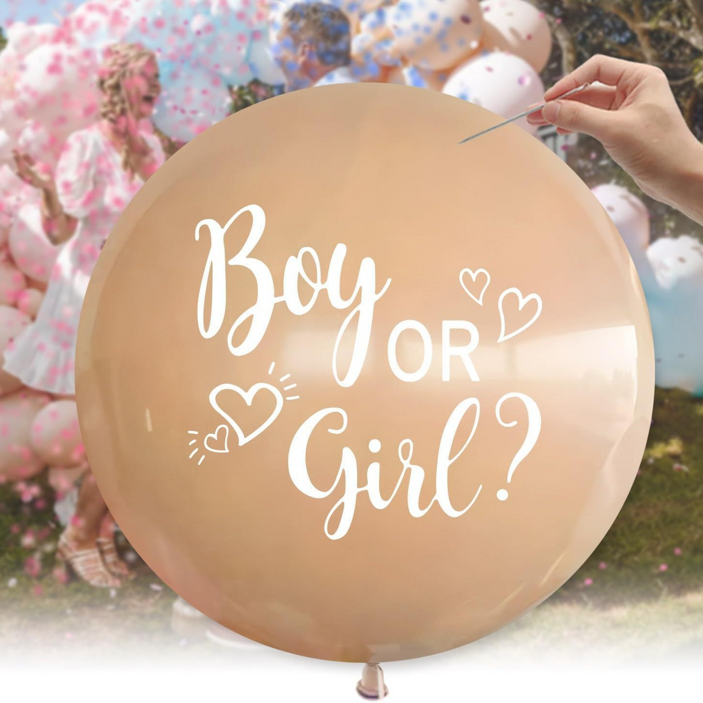 36-Inch Black Custom Gender Reveal Balloon - Boy or Girl - Baby Shower Party Decor