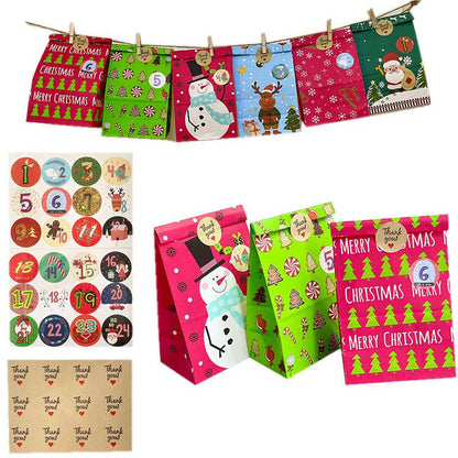 NP0002 52 pcs Christmas DIY Countdown Calendar Kraft Paper Bag Party Candy Bag Amazon Wholesale