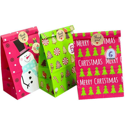 NP0002 52 pcs Christmas DIY Countdown Calendar Kraft Paper Bag Party Candy Bag Amazon Wholesale