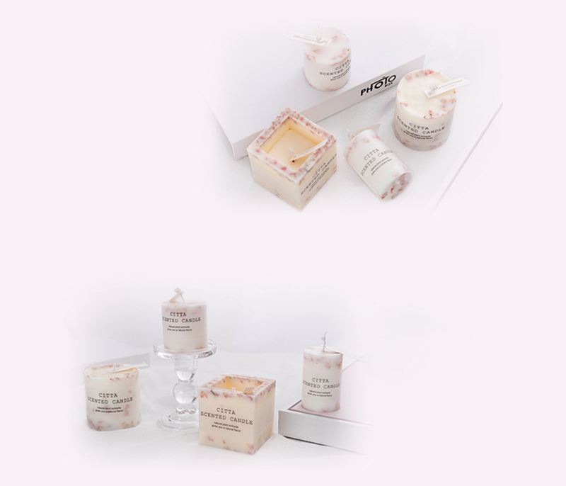 NC0002 Fragancia para interiores decorativa de cera de soja cuadrada cilíndrica al por mayor, tarro de vela de mármol con aroma a aire fresco