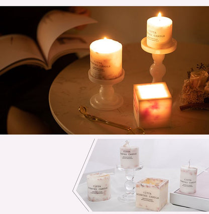 NC0002 Fragancia para interiores decorativa de cera de soja cuadrada cilíndrica al por mayor, tarro de vela de mármol con aroma a aire fresco