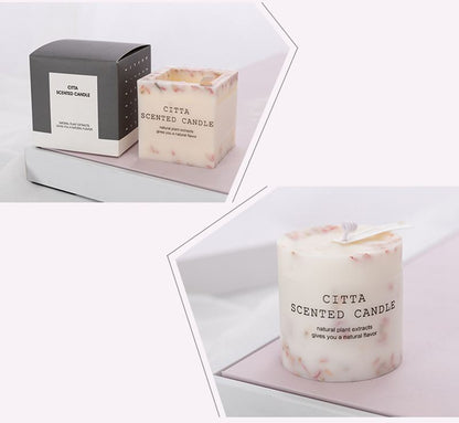 NC0002 Fragancia para interiores decorativa de cera de soja cuadrada cilíndrica al por mayor, tarro de vela de mármol con aroma a aire fresco