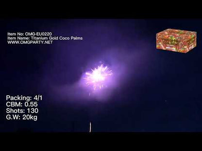 OMG Nuevo diseño EUO220 130 disparos TITANIO ORO PALMAS DE COCO Tortas Fuegos artificiales
